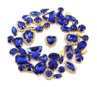 Hotfix Rhinestones 50pcs/Bag Shiny 24 Color Mixed Shape Sew on Rhinestone Gold Claw Crystal Buckle DIY Wedding Decoration Clothes/Shoe/Dress(Blue 2)
