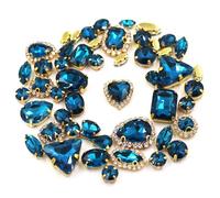 Hotfix Rhinestones 50pcs/Bag Shiny 24 Color Mixed Shape Sew on Rhinestone Gold Claw Crystal Buckle DIY Wedding Decoration Clothes/Shoe/Dress(Peacock Blue)