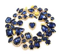 Hotfix Rhinestones 50pcs/Bag Shiny 24 Color Mixed Shape Sew on Rhinestone Gold Claw Crystal Buckle DIY Wedding Decoration Clothes/Shoe/Dress(Ink-Blue)