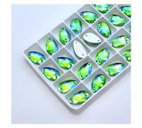 Hotfix Rhinestones All Size Sew On Rhinestone Colors Crystal AB Popular Drops On Stones 2 Holes Clothes DIY Make Wedding Dress Shoes(Fern Green AB,11x18mm 28pcs)