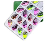 Hotfix Rhinestones All Size Sew On Rhinestone Colors Crystal AB Popular Drops On Stones 2 Holes Clothes DIY Make Wedding Dress Shoes Decorative Rhinestones(Rainbow,10x14mm 36pcs)