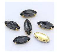 Hotfix Rhinestones Sew On Horse Eye Navette Rhinestone Gold Claws Marquise Shapes for Needlework Jewelry Wedding Dress Bags Trims(Black Diamond,7x15mm 20pcs)
