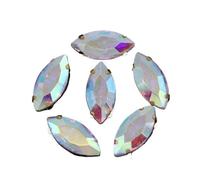 Hotfix Rhinestones Sew On Horse Eye Navette Rhinestone Gold Claws Marquise Shapes for Needlework Jewelry Wedding Dress Bags Trims(Clear ab,4x15mm 20pcs)