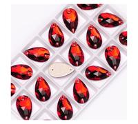 Hotfix Rhinestones Teardrop Sew-on Rhinestones Glass Crystal Stone Sewing Embroidery Clothes Accessories Stones for DIY Wedding Dress Decor(Siam,17x28mm 6Pcs)
