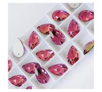 Hotfix Rhinestones Teardrop Sew-on Rhinestones Glass Crystal Stone Sewing Embroidery Clothes Accessories Stones for DIY Wedding Dress Decor Decorative Rhinestones(Rose,17x28mm 6Pcs)