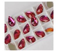 Hotfix Rhinestones Teardrop Sew-on Rhinestones Glass Crystal Stone Sewing Embroidery Clothes Accessories Stones for DIY Wedding Dress Decor Decorative Rhinestones(Fuchsia,17x28mm 6Pcs)