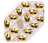 Hotfix Rhinestones Teardrop Sew-on Rhinestones Glass Crystal Stone Sewing Embroidery Clothes Accessories Stones for DIY Wedding Dress Decor Decorative Rhinestones(Light Topaz,17x28mm 24Pcs)