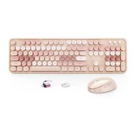 HotFox Wireless Keyboard and Mouse Combo, Full-Size Retro Typewriter Keyboard with Round Keycaps, Ergonomic Design for Windows PC, Home and Office Use -Brown