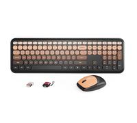 HotFox Wireless Keyboard and Mouse Combo, Full-Size Retro Typewriter Keyboard with Round Keycaps, Ergonomic Design for Windows PC, Home and Office Use -Red