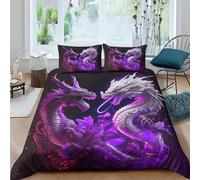 HOTGE Coloured Dragons 3D Three-dimensional Digital Print Duvet Cover Bedding, 3 Piece Set Piece Quilt Cover Piece Matching Pillowcase with Zipper Closure Soft Microfiber King（220x240cm）