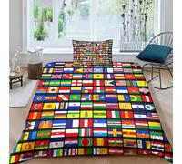 HOTGE World Country Flags Bedding Duvet Cover 3D Patchwork Printed Quilt Duvet Cover with Zipper Closure, Soft Microfiber Bedding For Adults And Children Single（135x200cm）
