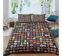 HOTGE World Country Flags Bedding Set For Girls Boys Gift Kids 3D Printed Patchwork Duvet Cover Set With Pillowcases Quilt Cover Soft Bedroom Bedspread Double(200x200cm)