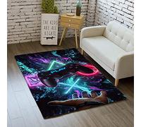 Hotgreenpepper Carpet Bedroom Modern Gamer 3D Controller Teenage Child Boy Living Room Rug Non-slip Graffiti Game Console Decoration Carpet Black Purple Flannel Soft Carpets