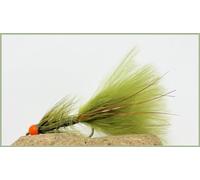 Hothead Olive Red Flash Damsels, size 10, Red Hothead Beads, all year fly Best Lure Flies (6)