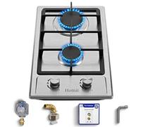 Hothit - 2 Burner Propane Gas Stove, 12" LPG/NG Dual Fuel Stove Top Integrated Stainless Steel Gas Stove Top for Apartments, Outdoor, Vehicles