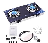 Hothit Gas Cooktop 2 Burner Outdoor Propane Stove 28600 BTU Portable Tabletop Auto Ignition LPG Tempered Glass Dual for camping, Courtyard Barbecue, RV Travel, Blue