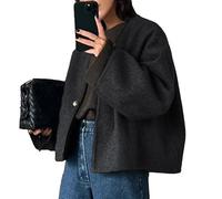 HOTIAN Women Cropped Wool Blend Coats Long Sleeve Coat Jacket Peacoat Fall Winter Outwear Overcoat, Darkgray, L