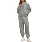 HOTIAN Womens 2 Piece Outfits Sweatsuit Oversized Hoodie Sweatshirt and Joggers Sweatpants Sets Tracksuit, Grey, Large