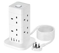Hotimy 5M Tower Extension Lead with USB C, 8 Way (13A 3250W) & 4 USB Ports Multi Plug Extension Socket with Surge Protection, UK Power Strip 5 Meters Long Extension Cord for Home, Office, Kitchen