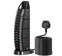 hotimy Tower Extension Lead 4M, Plug Extension Tower 8 Outlets and 6 USB (2 Type C & 4 USB Ports) with Widely Spaced Outlets 13A 3250W & Long Extenion Cable 4-Metre for Home, Office, Kitchen - Black