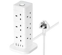 hotimy Tower Extension Lead w/ USB Slots, Hotimy 12 Way Extension Tower Surge Protection w/ 4 USB Slots (2 Type C & 2 USB A) Multi Plug Tower Power Strip 3250W 13A Extension Cord 2M Phone,Tablet, TV