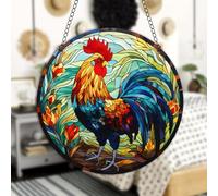 HOTIYOK Colourful Rooster Stained Acrylic Window Hanging Panels Farm Animal Cockerel Home Wall Ornaments Suncatcher for Decoration Gift for Women Mom Grandma Teacher
