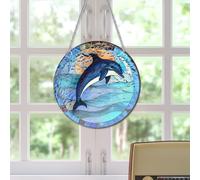 HOTIYOK Sunsets Dolphins Acrylic Window Hangings, Ocean Suncatcher Stained Glass Panels Window & Wall Decor for Indoor/Outdoor, Ideal Housewarming Gift Home Decor for Mom Grandma Teacher Sea Lover