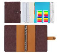HotKrump A5 Ring Binder, Refillable PU Leather Storage Organizer with 6 Metal Rings, Dotted Paper, Inner Pockets, Gift for Girls, Boys (Brown, 23 x 17 cm)