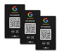 HotLabel Google Review Card Set of 3 - Black - NFC & QR Code - 3 Independent Review Links (for 1-3 Stores) - Compatible with All Smartphones - No App, No Subscription