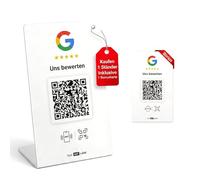 HotLabel Google Review Stand 1 Set + Bonus Google Review Tap Card 1 Set - White - NFC & QR Code - 2 Independent Review Links (for 1-2 Stores) - No App, No Subscription