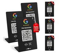 HotLabel Google Review Stand Set of 3 + Bonus Google Review Tap Card Set of 3 - Black - NFC & QR Code - 6 Independent Review Links (for 1-6 Stores) - No App, No Subscription