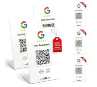 HotLabel Google Review Stand Set of 3 + Bonus Google Review Tap Card Set of 3 - White - NFC & QR Code - 6 Independent Review Links (for 1-6 Stores) - No App, No Subscription