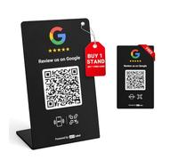 HotLabel Review Stand 1-Pack + Bonus Review Tap Card 1-Pack - Black - NFC Tap & QR Code - For Business Review - Supports 2 Different Stores or Same - No App/Subscription