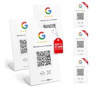 HotLabel Review Stand 3-Pack + Bonus Review Tap Card 3-Pack - White - NFC Tap & QR Code - For Business Review - Supports 2 Different Stores or Same - No App/Subscription