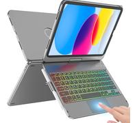 HOTLIFE for iPad A16 11th Generation/10th Generation Case with Keyboard,Touch Keyboard for iPad 11" /10th Gen 10.9 inch 2022-10 Color Backlight, 360° Rotatable Protective Cover (Titanium Gold Grey)