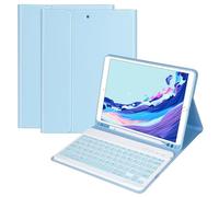 HOTLIFE Keyboard Case for iPad 10.2 Inch 9th Generation 2021/8th Gen 2020/7th Gen 2019/Air 3 2019/Pro 10.5 inch, Built-in Pen Holder and Detachable Bluetooth Keyboard(Light Blue)