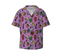 (Hotline Miami Pattern_14556) Men's Hawaiian Shirts Cuban Collar Vintage Bowling Short Sleeve Button Down Beach Shirt Casual Summer Vacation Wear Retro Tee