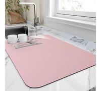 HotLive Dish Drying Mat for Kitchen Counter, Heat Resistant Drainer Mats with Non-slip Rubber Backed, Hide Stain Kitchen Super Absorbent Draining Mat, Easy to Clean Dish Rack Pad, Pink 18"x24"