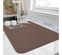 HotLive Dish Drying Mat for Kitchen Counter, Heat Resistant Drainer Mats with Non-slip Rubber Backed, Hide Stain Kitchen Super Absorbent Draining Mat, Easy to Clean Dish Rack Pad, Brown 16"x18"