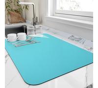 HotLive Dish Drying Mat for Kitchen Counter, Heat Resistant Drainer Mats with Non-slip Rubber Backed, Hide Stain Kitchen Super Absorbent Draining Mat, Easy to Clean Dish Rack Pad, Teal 16"x18"