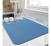 HotLive Dish Drying Mat for Kitchen Counter, Heat Resistant Drainer Mats with Non-slip Rubber Backed, Hide Stain Kitchen Super Absorbent Draining Mat, Easy to Clean Dish Rack Pad, Blue 18"x28"