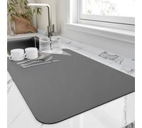 HotLive Dish Drying Mat for Kitchen Counter, Heat Resistant Drainer Mats with Non-slip Rubber Backed, Hide Stain Kitchen Super Absorbent Draining Mat, Easy to Clean Dish Rack Pad, Dark Grey 18"x32"