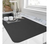 HotLive Dish Drying Mat for Kitchen Counter, Heat Resistant Drainer Mats with Non-slip Rubber Backed, Hide Stain Kitchen Super Absorbent Draining Mat, Easy to Clean Dish Rack Pad, Black 16"x18"