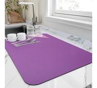 HotLive Dish Drying Mat for Kitchen Counter, Heat Resistant Drainer Mats with Non-slip Rubber Backed, Hide Stain Kitchen Super Absorbent Draining Mat, Easy to Clean Dish Rack Pad, Purple 16"x20"