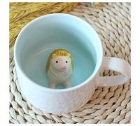 Hotmiss Hedgehog Ceramic Cup Hidden 3D Animal Inside Mug,Cute Cartoon Handmade Figurine Mugs,Holiday and Birthday Gift for Coffee Milk Tea Lovers,12 OZ (Hedgehog)