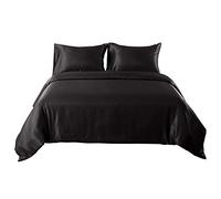 HOTNIU Full Satin Silk Duvet Cover Sets - Soft Luxury Silky 2 Piece Comforter Cover Set - All Season, Shiny Vibrant Bedding Set With SHAM (Single Size, Black)