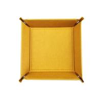 Hotooldo 17 * 17 * 3.5cm Foldable Game Dice Tray, Eco Friendly Leather Collapsible Dice Rolling Tray Catchall Change Key Wallet Coin Box Tray, Bedside Rrganiser Box, 1pcs Flat Textured Yellow
