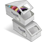 HOTOOLME 2 Pack Stackable Hat Storage Box,Foldable Baseball Cap Storage Organizer with Lid for Men Women with Cardboard,Dust-Proof Zipper Hats Box with Clear Window for Bedroom,Wardrobe,Closet