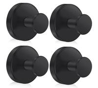 HOTOOLME 4PCS Suction Cup Shower Hook, Towel Suction Hooks, Bathroom Hooks,Stainless Steel Sucker Hook for Bathrooms Shower Kitchen, Glass Door,Window,Black