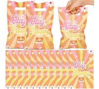 Hotop 100 Pack Groovy Party Bags Hippie Boho Candy Bags Two Groovy Plastic Goodie Bags 60's 70's Hippie Party Favor Treat Bag with Handles for Hippie Boho Groovy Daisy Flower Birthday Party Supplies